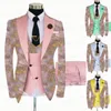 Costumes pour hommes Blazers 2022 Pink Floral imprimé Hommes Mariage Culture 3 pièces Slim Fit Groom Shiny Jacket Blazer Blazer Blazer Double gilet de gilet