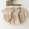Baby flicka romer blommig linne bomull kortärmad född tjej klänning jumpsuit spädbarn kläder baby flicka sommarkläder 220426