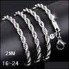 Catene Collane Pendenti Gioielli 16-30 pollici 2 mm 925 sterling sier corda intrecciata collana a catena per le donne uomini moda fai da te in bk goccia consegna