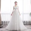 2022 Nieuwe Dubai Elegant Long Line A-lijn trouwjurken Sheer Crew Neck Flowers Appliques kralen Vestios de novia bruidsjurken met knopen