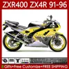 Kit de carrosserie pour KAWASAKI NINJA Jaune nouveau ZXR 400 CC ZX4R ZXR400 ZX-4R 91 92 93 94 95 96 138No.165 Corps ZX 4R ZXR-400 1991 1992 1993 1994 1995 1996 400CC 91-96 Carénage OEM