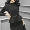 Casual jurken 40- Women Vintage 50s Elegante peplum Wiggle Pencil-jurk met lange mouwen in zwarte pinup Vestidos plus maat Jurken robecasual