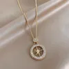 Подвесные ожерелья Dainty Zircon North Star Women Women Hip Hop Jewelry Gold Round Восьмерство заостренных чар ожерелье моды с сеть