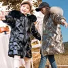 Big Size Long Style Fashion Winter Keep Warm Girls Jacket Glossy Anti-stain Heavy Hooded Outerwear For Kids Children Clothes J220718