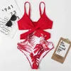 2022 Folha Impressão Swimwear Mulheres Skinny One Peça Swimsuit Maio Biquini Mujer Trikini Banador Monokini Bikini Badpak Maillot Femme Y220423