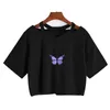 Summer Women Gothic T-shirts T Shirt Butterfly Crop Top Girls Short Sleeve Harajuku Tee Vintage V-neck Loose Aesthetics Clothing