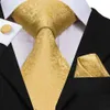 Hi-tie Silk Men Tie set bloemengele gouden stropdassen en zakdoeken manchetknopen set set heren trouwfeest suit modehals nek stropdas c-3315p