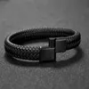 Charm Bracelets Classic Black Metal Magnetic Buckle Leather Bracelet For Men Suitable 18-23Cm Wrist Retro Fashion Trend Jewelry GiftCharm In