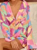 Hiloc Geometry Nightwear Color Block Patchwork Home Suit per donna Set Pocket Full Sleeves Loungewear 2022 Fashion Set femminile L220803