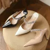 Kadın topuklu tasarımcı sandaletler klasik londra yüksek topuk slingback pompa lüks kadınlar elbise ayakkabı kristal kayış slaytları stiletto topuklar düğün partisi sandal