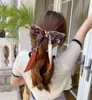 Fashion Korea Long Ribbon Pearls Hair Bands Headbands Bow Hair Scrunchies For Women Girls Summer Floral Print Pontail Ties Hairs Accessories