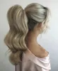 Fashion Remy Natural Human Made Clip in Ponytail Hair Extension 10-22 tum Pony Tail Hairpiece Wrap Natural Silver Grey Nature Curly 100g-140G
