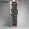 Noisydesigns High 2 Split Long Dress Сексуальное женское облегающее платье с круглым вырезом для летних каникул Пляжное белое музыкальное принт с принтом купальных костюмов Халат Формальный 220627