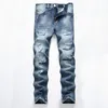 Jeans masculin streetwear masside pantalon de jean déchiré de ventre de biker en ruine de haute qualité plus taille plus taille