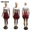 cm.yaya夏の汗女性セットクラシックラブTシャツとハンドトゥースサスペンダースカート2つの2ピースファッション衣装220509
