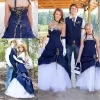 Vintage sukienki ślubne suknia ślubna królewska niebieska i biała długość podłogi Ruche Handmde Flowers Garden Vestidos de novia plus size na zamówienie hmde