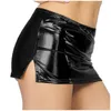 Skirts Sexy Mini Womens Bar Rave Clubwear For Pole Dancing Shiny Metallic Faux Leather Split Skirt Low Waist