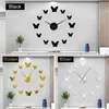 벽 시계 2022 3D 큰 아크릴 미러 시계 DIY 석영 시계 정물 나비 가정 장식 거실 스티커