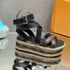 Summer Fashion Hemp Rope Wedge Series Cross Strap Sandals Old Flower Leather Sandal Size 34-42