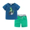 Mudkingdom Summer Boys Dinosaur Outfits Children Cartoon Clothes Kids Short Sleeve T-Shirt and Drawstring Shorts Clothing Suit 220419