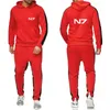 남자 Tracksuits 매스 이펙트 N7 스포츠웨어 인쇄 지퍼 까마귀 바지 망 오토바이 레이싱 조깅 피트니스 TracksuitMen's