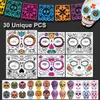 Dao of the Dead Face Tattoos 10 Sheet Halloween Temporary Sticker Kit Dia de Los Muertos Glitter Red Roses Skeleton Sugar Skull FA4361637