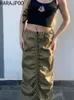 スカートharajpoo女性固体プリーツドローストリングスリットローウエストミディ夏rajuku日本スタイル2022ルーズカジュアルブラックスカートスカート