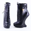 Wonderheel Nieuwe extreme hoge hiel 18 cm met 3 cm platform Wedge Ankle Boots Mat lederen hangsloten nachtclub super meisje sexy schoenen