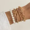 Boho imitatie parel kralen armband set vrouwelijke retro mode creatieve gouden kraal O-keten armbanden meisje minnaar verjaardag sieraden