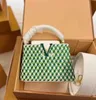 Damer högkvalitativ väska läder handväska klassiska damer handväska mode vintage grön check axel väska messenger plånbok