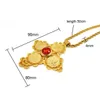 grande moneta croce pendenti 24k fine oro strass ROSSO verde blu scuro gioielli collane lunghe 24" Africa habesha etiope