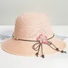 Summer Girls Wide-brimmed Bow Sun Hat Flower Decoration Lace Fisherman Hat Outdoor Beach Sun Hat Panama Straw