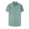 高品質の夏の男性のドレス縞模様のシャツ半袖ファッション韓国のスリムフィットカジュアルなビジネスフォーマルウェアブラウスホム220322