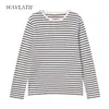 Wavlatii Vrouwen Lange Mouw T-shirts Vrouwelijke Katoen Wit Zwart Gestreepte Tees Lady Oversized Spring Casual Tops WLT2107 220321