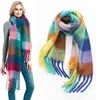 Designer Scarf Cashmere Thickened Shawl Scarves For Women Stylish Fringed Neck Rainbow Winter Warm Plaid Scarf Wraps Y220812