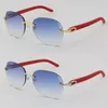 New Red Plank Trellis Arms Sunglasses Mens Metal Rimless 3.0 Thickness Lens Sun glasses Man Fashion Large Round Outdoor Design Classical Model Male and Female Frame