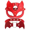 sexyy maschera in pelle rossa BDSM Hot Fetish Masquerade Cat Ears Woman Face Costume Carnevale Cosplay Party Birthday Gioco per adulti