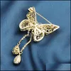 Pins broszki biżuteria elegancka motyl żeńska słodka kreatywna inkrustowana cyrkon pusta mączka lapel broch broch dostawa 2021 D7P2F