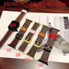 Fashion äkta läderklockband för Apple Watch Strap 38mm 40mm 41mm 42mm 44mm 45mm IWATCH 3 4 5 SE 6 7 Series Band Designer Flower Black Golden Link Chain Wristband