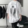 ハラジュクウィングスグラフィティプリントTシャツ男性女性日本語スタイルサマーカジュアルホワイト特大Tシャツ短袖ストリートウェア0615