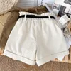 Corduroy Rolled Wide-leg Shorts Women Korean Retro Elastic Waist Loose Casual Short Pants With Belt Loose A line Shorts Femme 220419