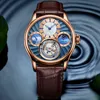 Horloges AESOP Horloges Mens Real Tourbillon Horloge GMT Mechanische Hand Wind Top Mannelijke Klok Saffier Blauw Relogio Masculino