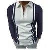 New Trendy 3D Stripe Grid Printed Polos T-shirts For Mens Slim Fit Zipper Lapel Designer Long Sleeve Loose Casual Polo Shirts T004