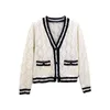 spring new style small fragrance celebrity knitted cardigan V-neck hollow jacquard short versatile sweater