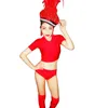 ارتداء المسرح عيد ميلاد المرأة مساء عيد ميلاد الزي أزياء قمم حمراء القبعة قبعة ثلاث قطع مجموعة ملهى ليلي Showgirl Pole Dancing Wearstage