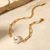 Link Chain GAIRU Boho Crescent Embellished Freshwater Pearl Textured Cross Hand Jewelry 18K Gold Stainless Steel Ladies BraceletLink Lars22