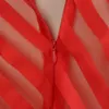 Artı Boyutu Elbiseler Kırmızı Maxi Gömlek Kadınlar Uzun Kollu Çizgili Standı Yaka Bir Çizgi Rahat Longue Cornes Vestidos Elegante