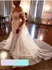 Plus storlek sjöjungfru bröllopsklänningar med avtagbar tåg sparkly kristall illusion långärmad arabisk afrikansk aso ebi prinsessan brudklänningar