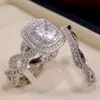 Trouwringen Vintage vrouwelijke ronde kristallen stenen ring set charme gouden zilveren kleur voor vrouwen trendy witte zirkoon verloving wynn22