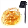 Kerstdecoraties feestelijke feestbenodigdheden Home Garden Solar Light String 100 LED 10m Outdoor Decoratie stripverlichting Koperdraad Grond